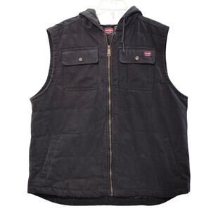 Wrangler Workwear Full Zip Denim Vest Jacket Hooded Pockets Black Mens 2XL